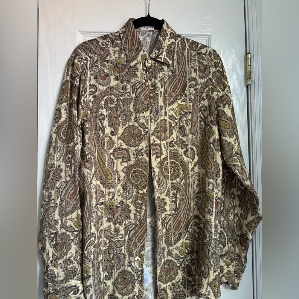 Vintage etro men’s silk shiny dress shirt